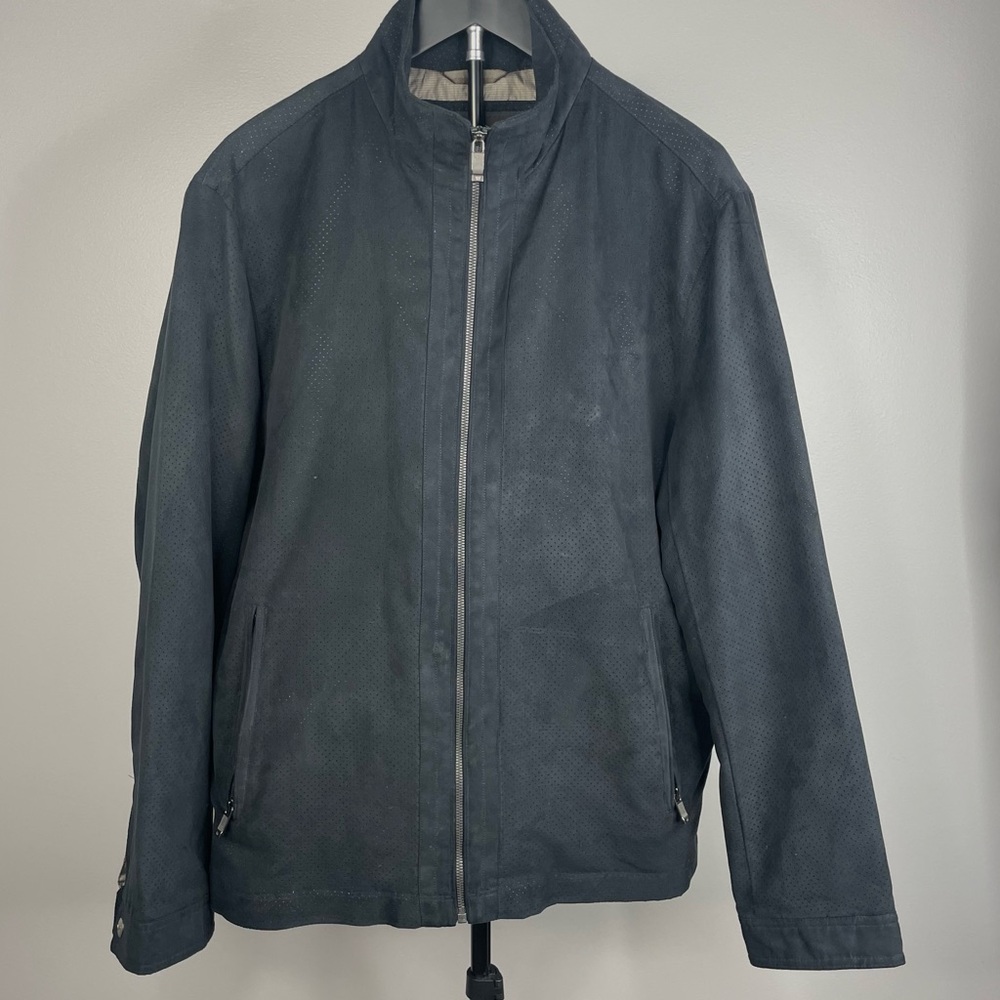 Weatherproof Men's‎ Perforated Faux Suede Black Jacket Size Medium